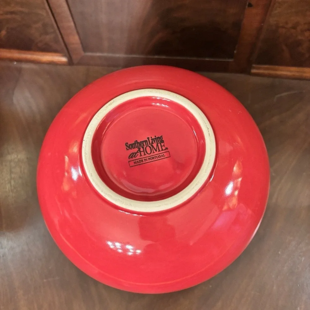 Southern Living at Home Cinnabar Red Ruffle Vase Gold Trim Portugal 6.5
